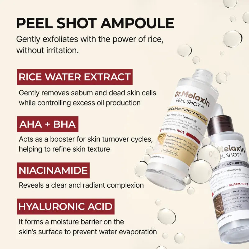(Genuine Guarantee)Peel Shot Glow Rice Ampoule Duo - Serums for Brightening, Exfoliating, and Moisturizing - Suitable for All Skin Types